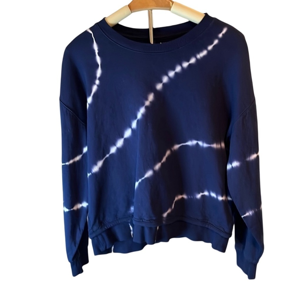 Athleta Womens Sundown Tie Dye Blue Boxy Crop Pullover Sweatshirt Sz Small